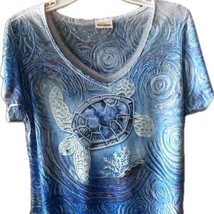 Blue Turtle Print Women's Top